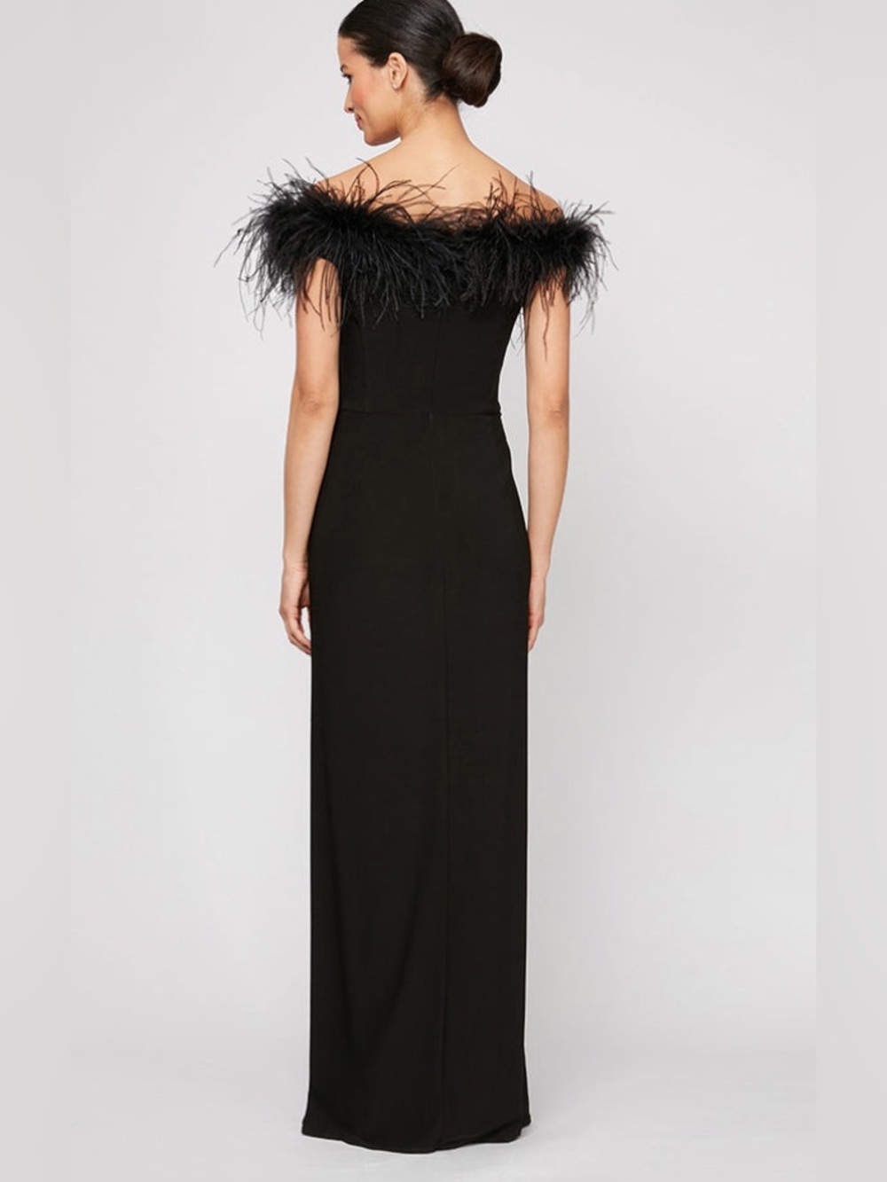 Alex Evenings Black Off the Shoulder Feather Trim Formal Gown Dress 6